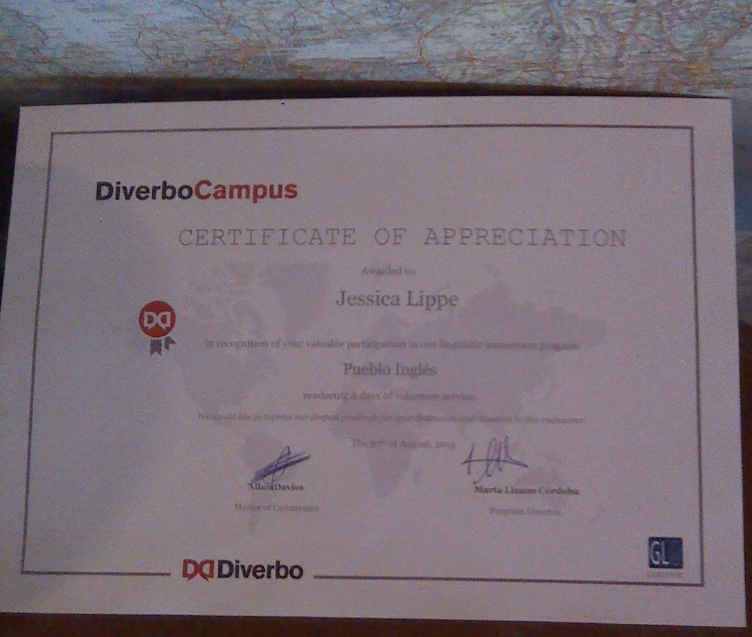 Diverbo Certificate of Appreciation